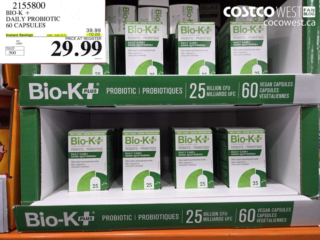 2155800 BIO-K + DAILY PROBIOTIC 60 CAPSULES ($10.00 INSTANT SAVINGS EXPIRES ON 2026-10-25) $29.99