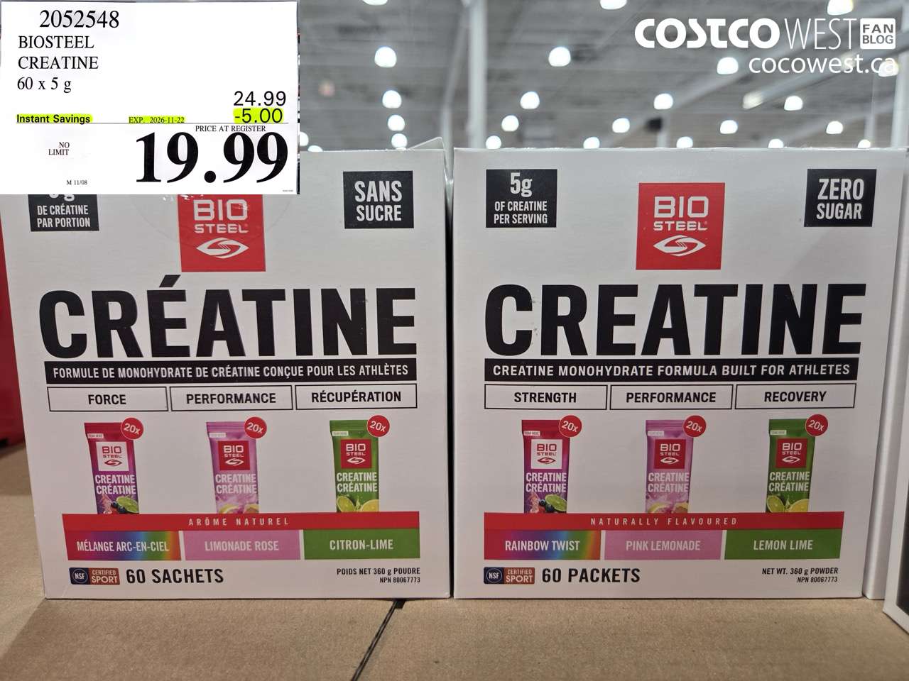 2052548 BIOSTEEL CREATINE 60 X 5 G ($5.00 INSTANT SAVINGS EXPIRES ON 2026-11-22) $19.99