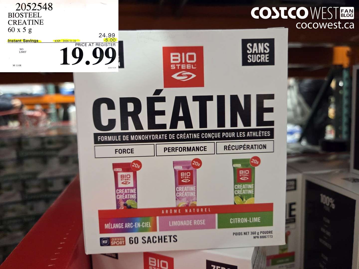 2052548 BIOSTEEL CREATINE 60 X 5 G ($5.00 INSTANT SAVINGS EXPIRES ON 2026-11-22) $19.99