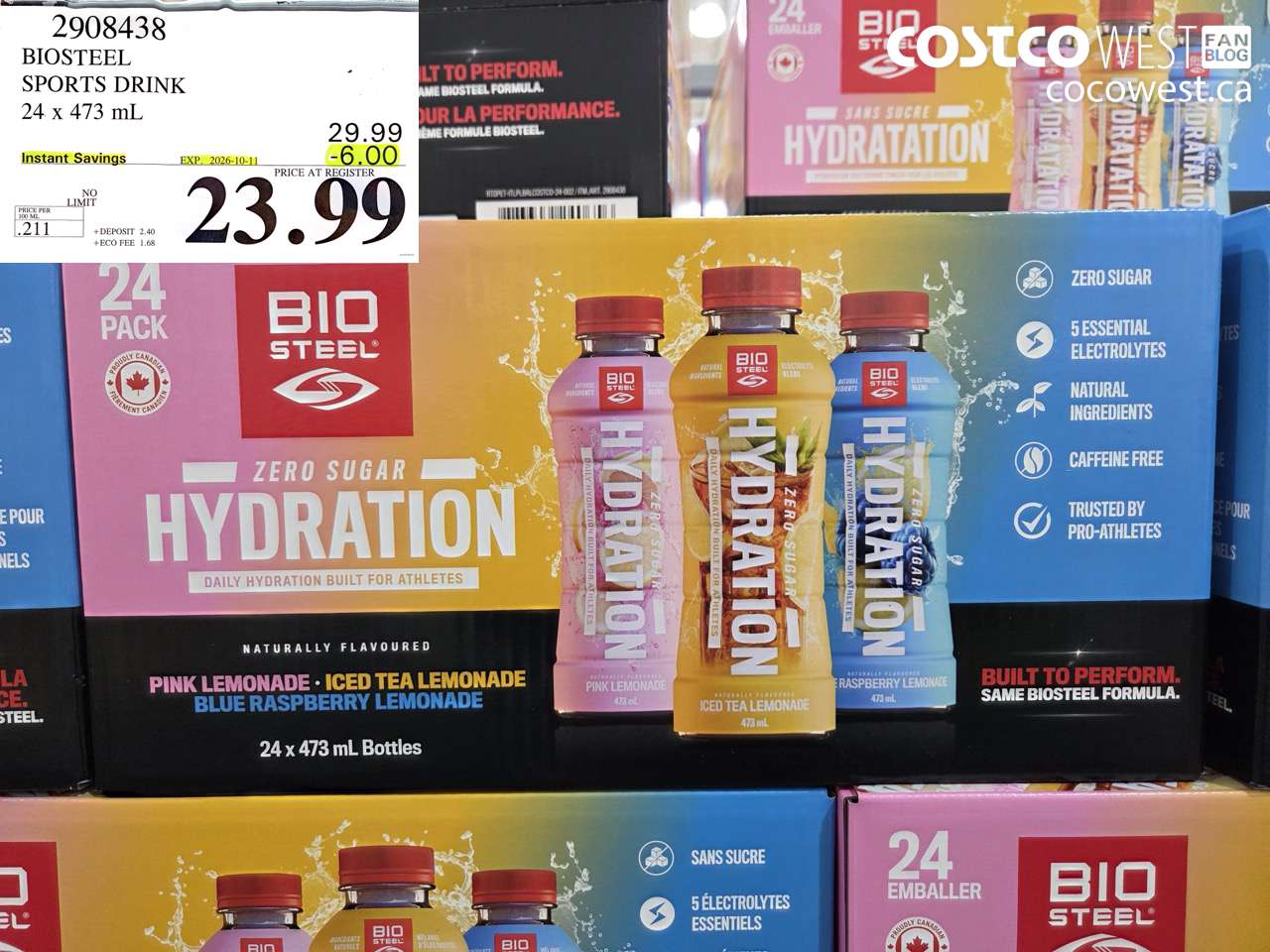 2908438 BIOSTEEL SPORTS DRINK 24 X 473 ML ($6.00 INSTANT SAVINGS EXPIRES ON 2026-10-11) $23.99