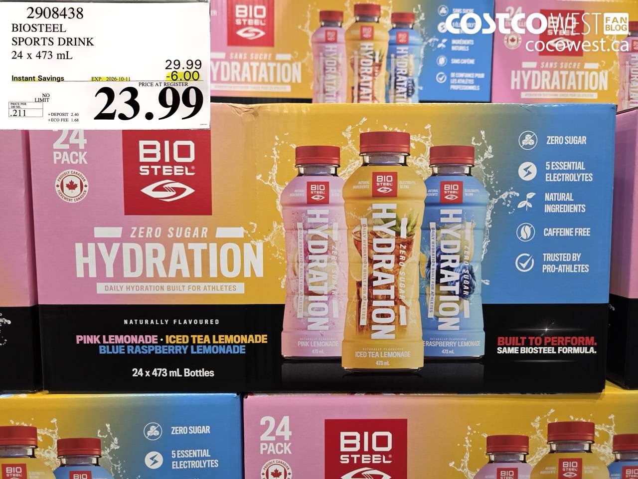 2908438 BIOSTEEL SPORTS DRINK 24 X 473 ML ($6.00 INSTANT SAVINGS EXPIRES ON 2026-10-11) $23.99