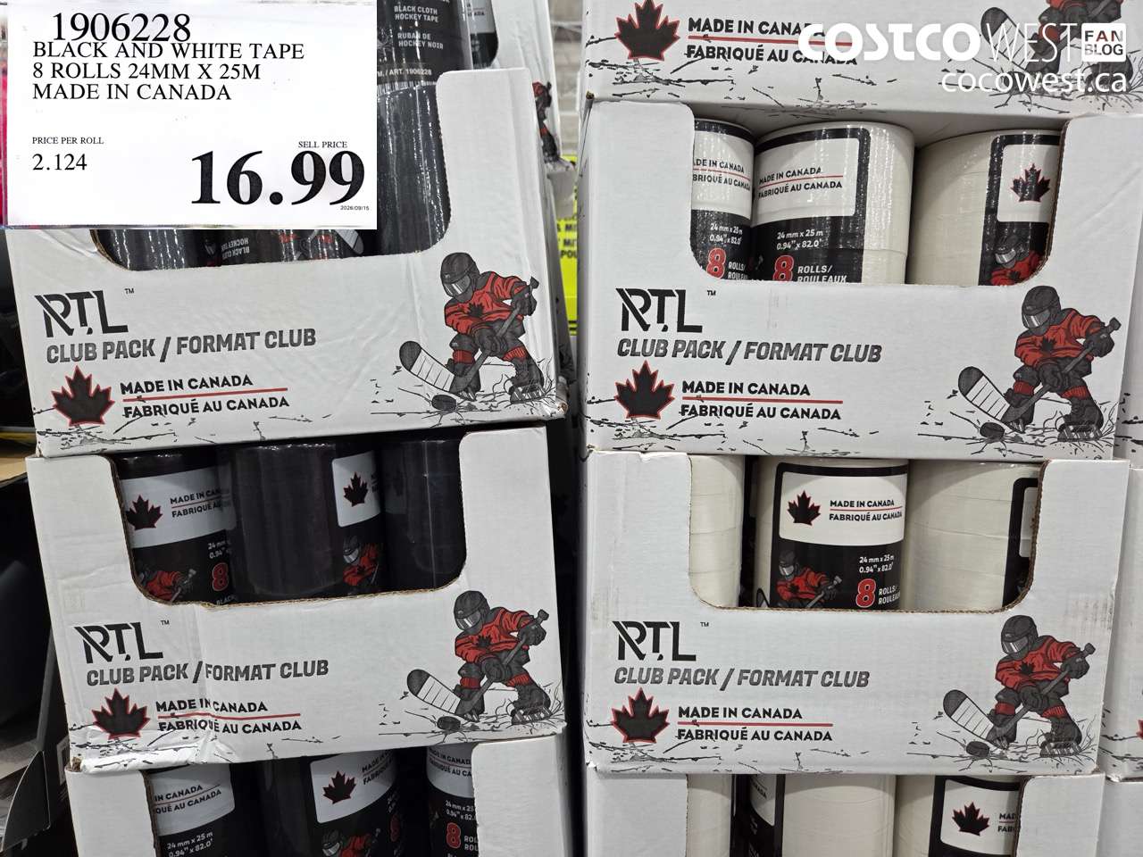 1906228 BLACK AND WHITE TAPE 8 ROLLS 24MM X 25M MADE IN CANADA $16.99