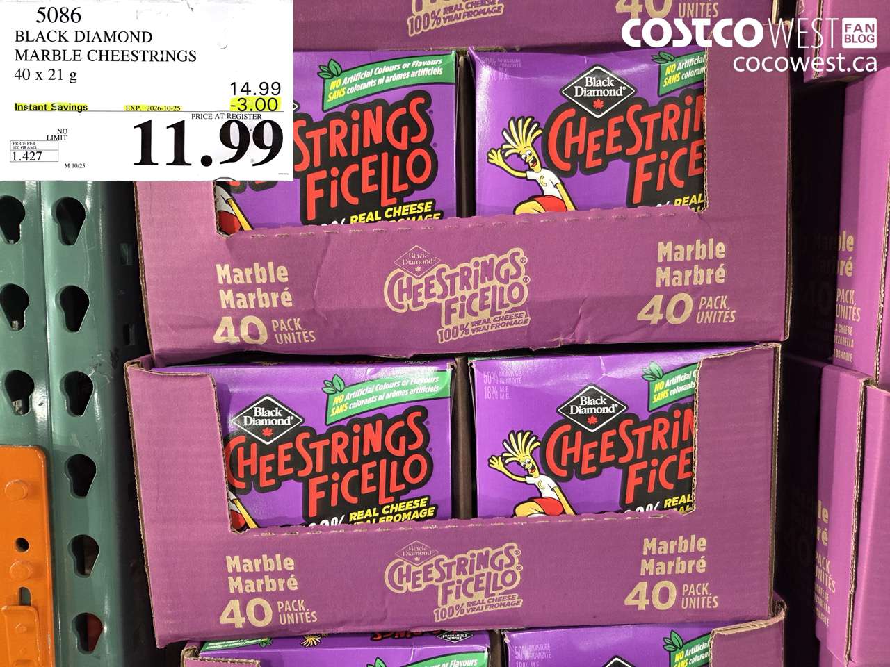 5086 BLACK DIAMOND MARBLE CHEESESTRINGS 40 X 21 G ($3.00 INSTANT SAVINGS EXPIRES ON 2026-10-25) $11.99