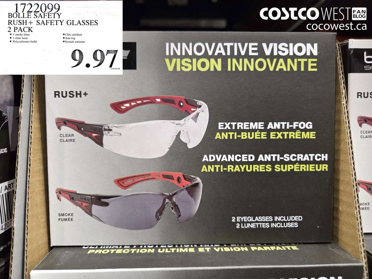 1722099 BOLLE SAFETY RUSH+ SAFETY GLASSES 2 PACK $9.97
