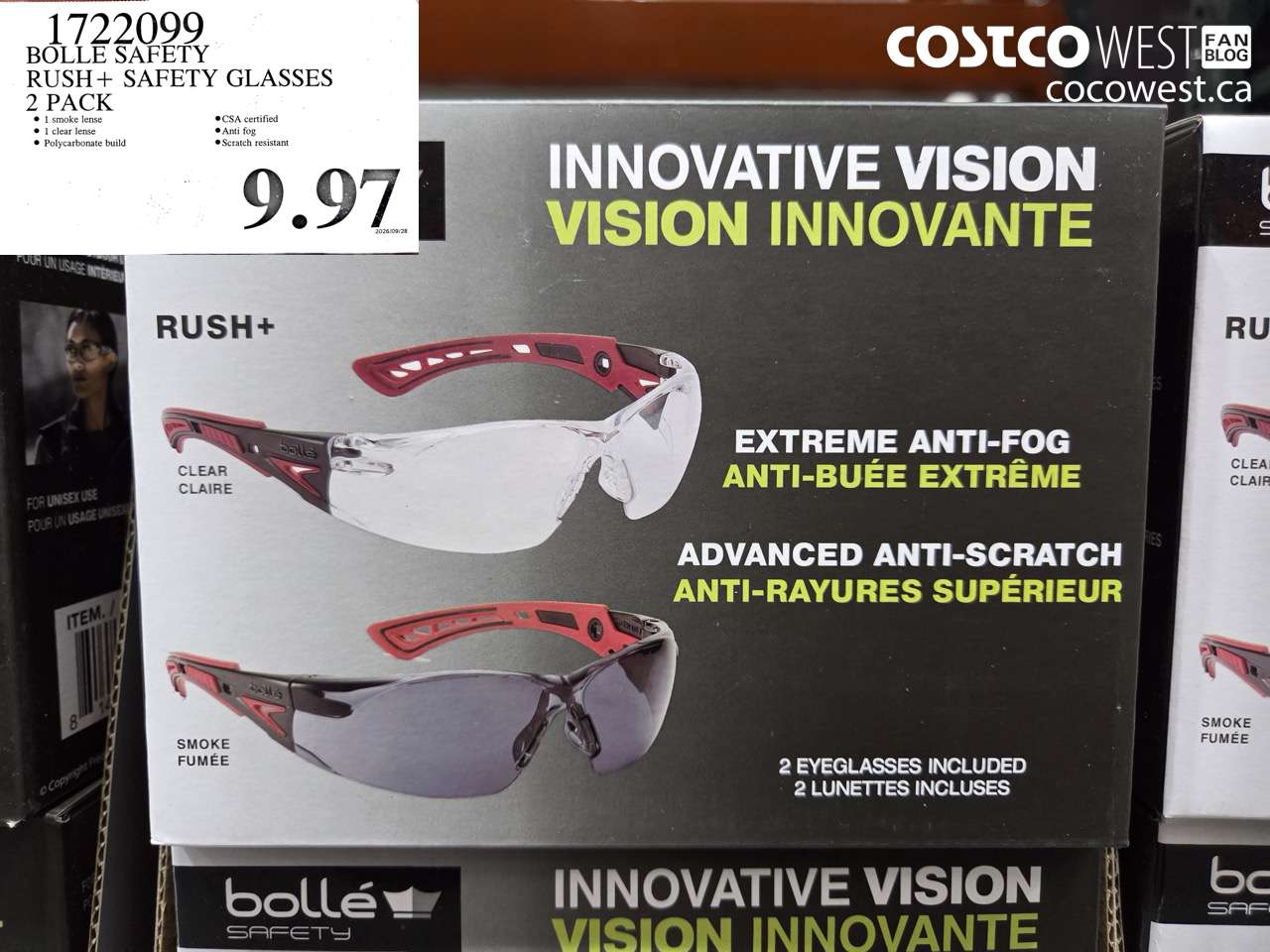 1722099 BOLLE SAFETY RUSH + SAFETY GLASSES 2 PACK $9.97