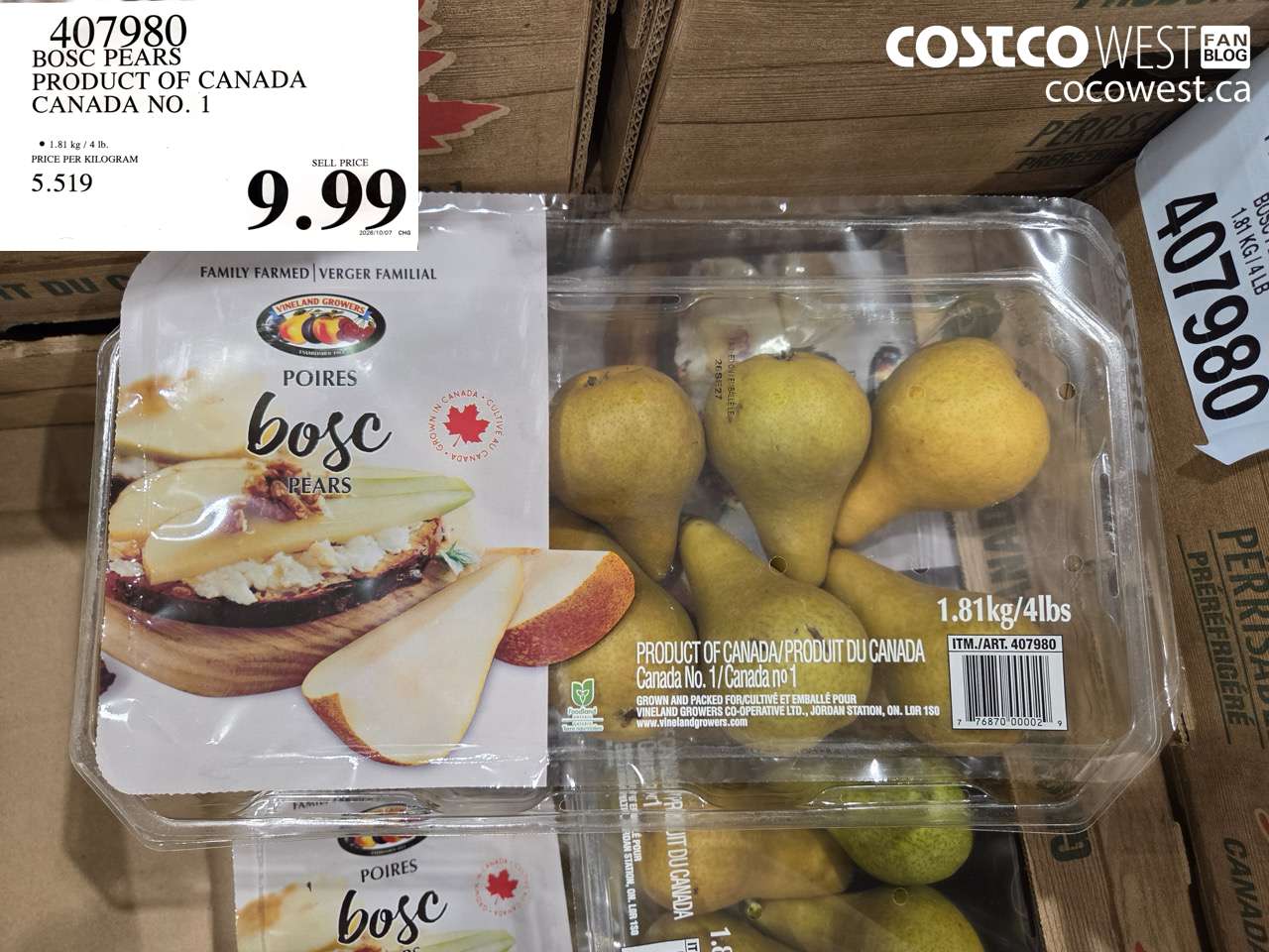 407980 BOSC PEARS PRODUCT OF CANADA CANADA NO. 1 $9.99