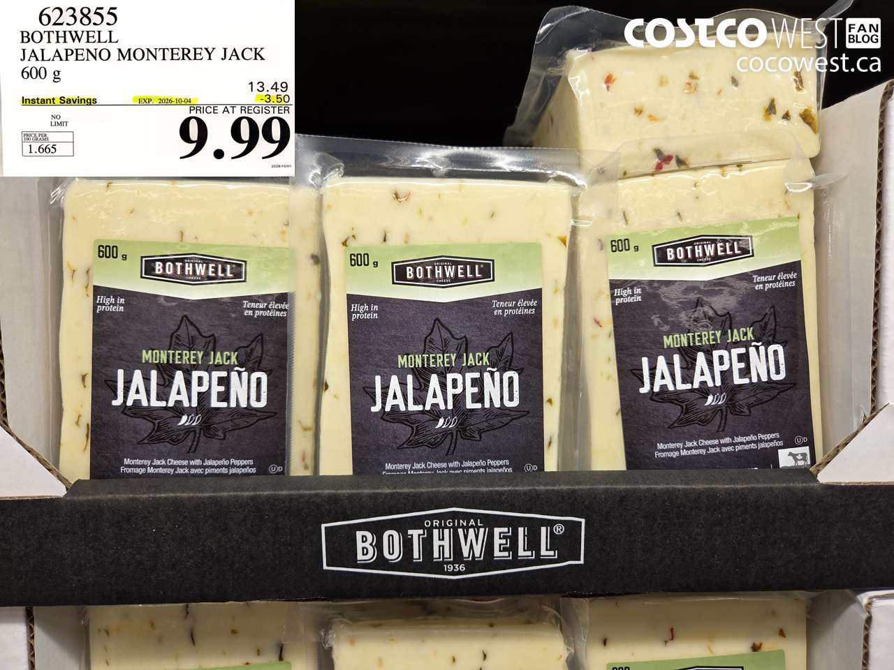 623855 BOTHWELL JALAPENO MONTEREY JACK 600 G ($3.50 INSTANT SAVINGS EXPIRES ON 2026-10-04) $9.99
