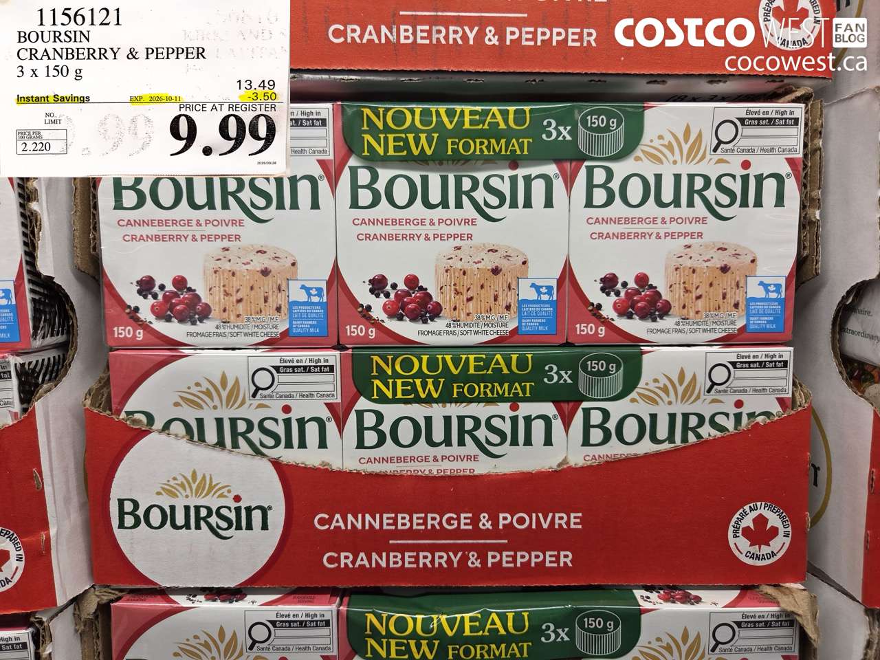 1156121 BOURSIN CRANBERRY & PEPPER 3 X 150 G ($3.50 INSTANT SAVINGS EXPIRES ON 2026-10-11) $9.99