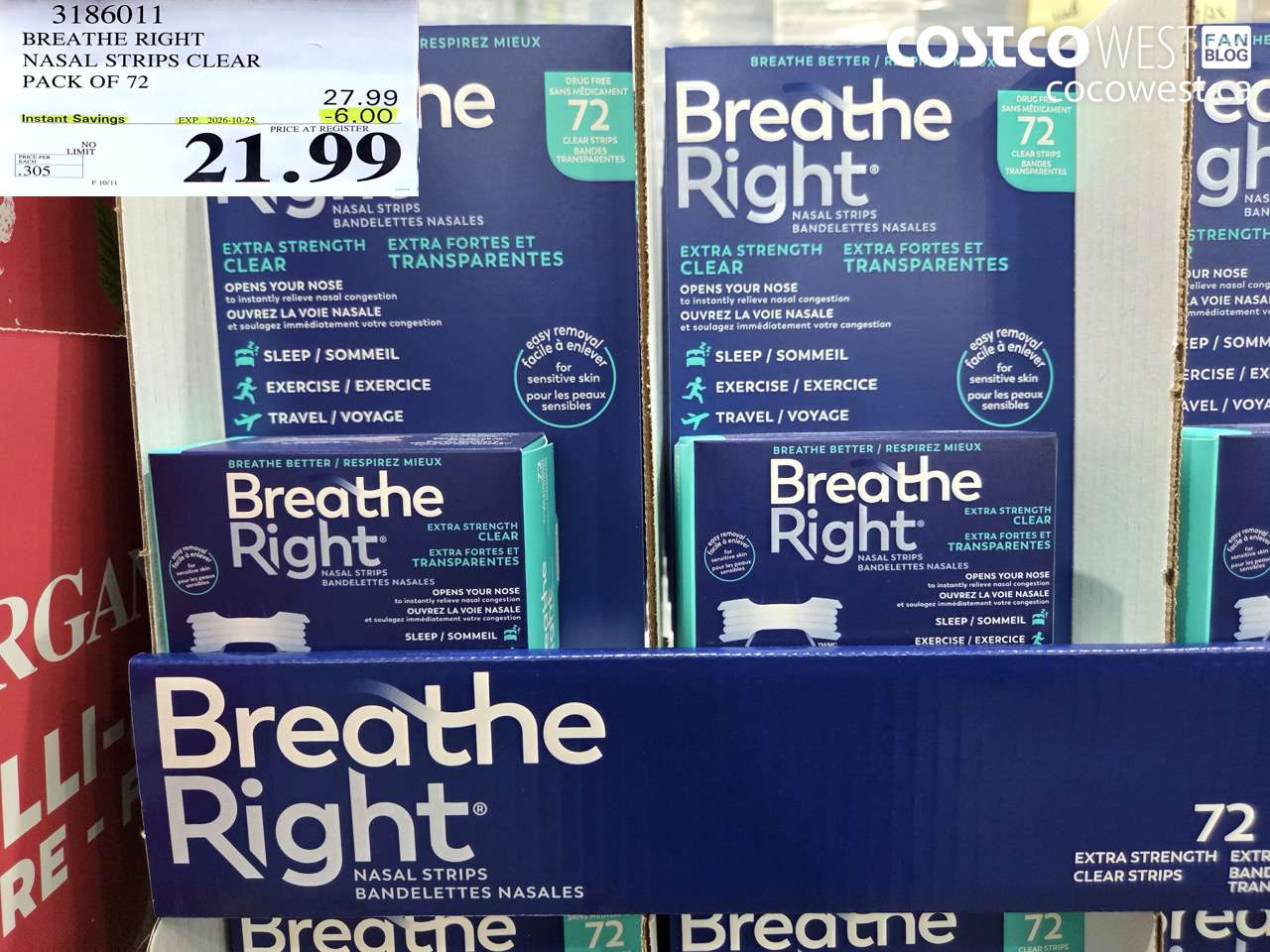 3186011 BREATHE RIGHT NASAL STRIPS CLEAR PACK OF 72 ($6.00 INSTANT SAVINGS EXPIRES ON 2026-10-25) $21.99