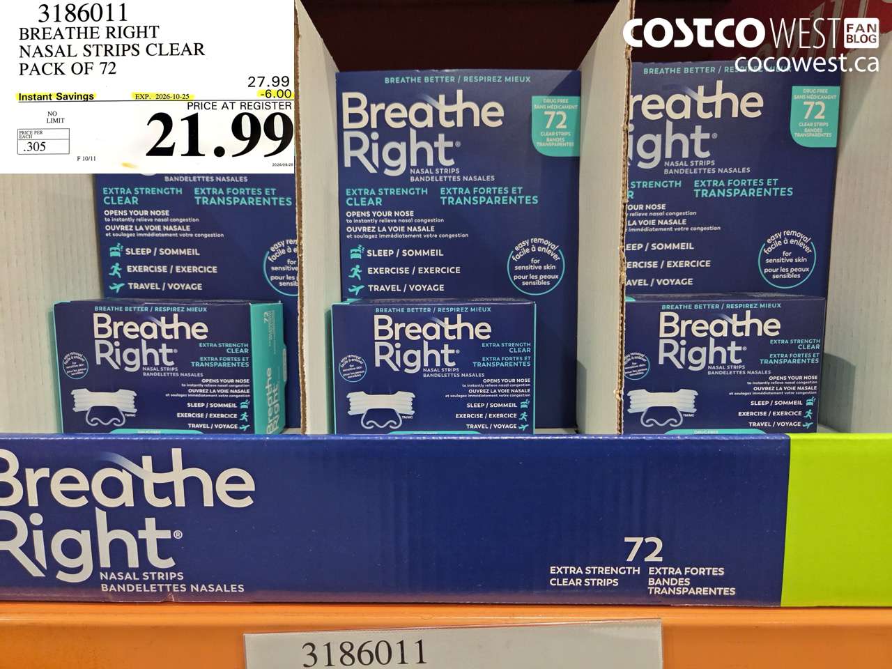 3186011 BREATHE RIGHT NASAL STRIPS CLEAR PACK OF 72 ($6.00 INSTANT SAVINGS EXPIRES ON 2026-10-25) $21.99