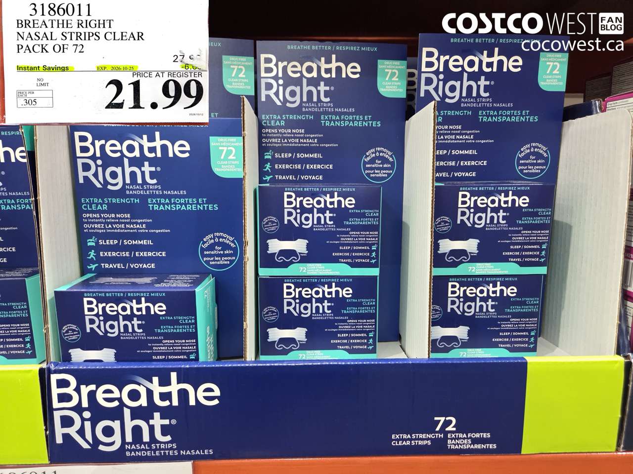 3186011 BREATHE RIGHT NASAL STRIPS CLEAR PACK OF 72 ($6.00 INSTANT SAVINGS EXPIRES ON 2026-10-25) $21.99