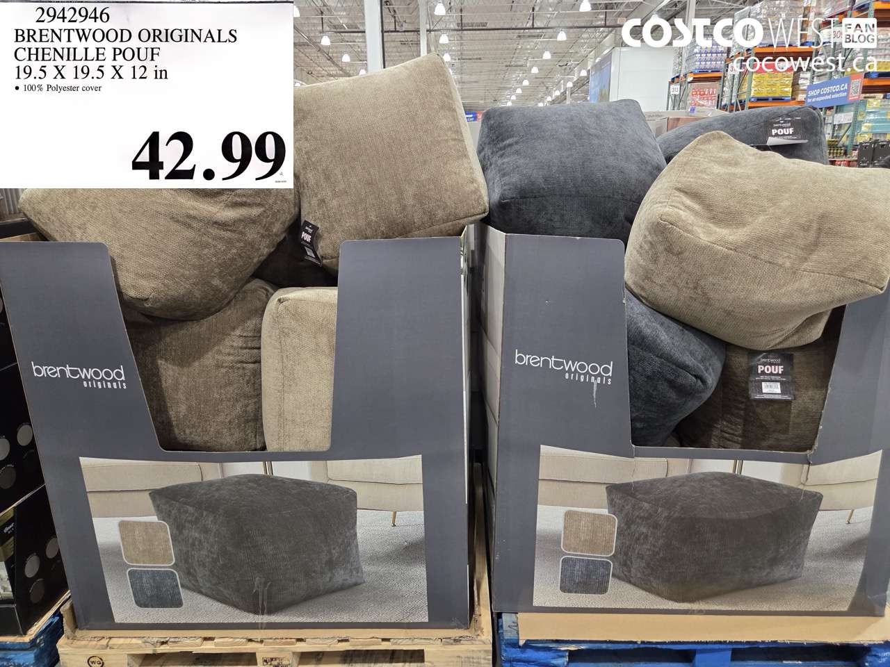 2942946 BRENTWOOD ORIGINALS CHENILLE POUF 19.5 X 19.5 X 12 IN $42.99