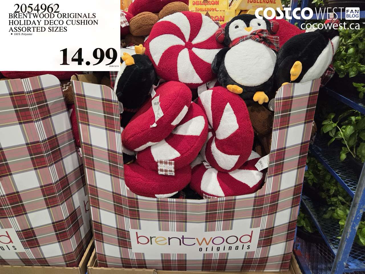2054962 BRENTWOOD ORIGINALS HOLIDAY DECO CUSHION ASSORTED SIZES $14.99