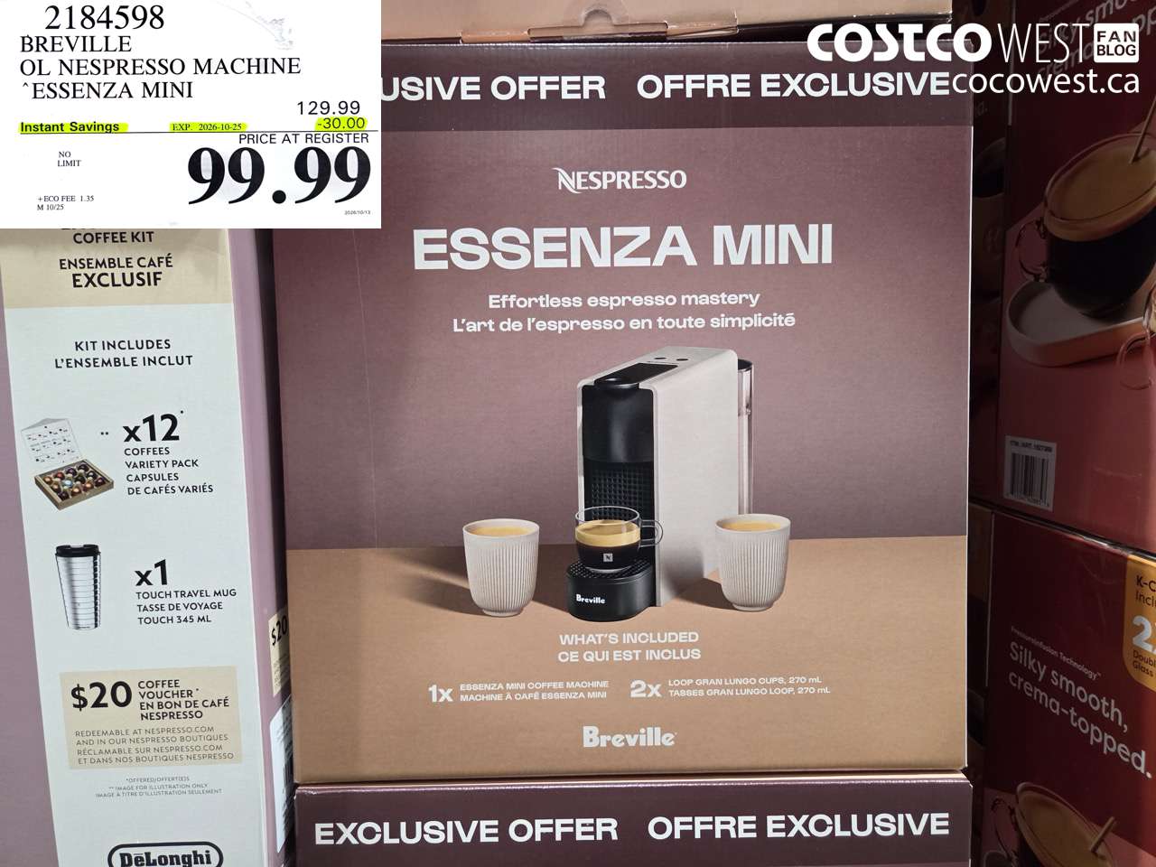 2184598 BREVILLE OL NESPRESSO MACHINE ESSENZA MINI ($30.00 INSTANT SAVINGS EXPIRES ON 2026-10-25) $99.99
