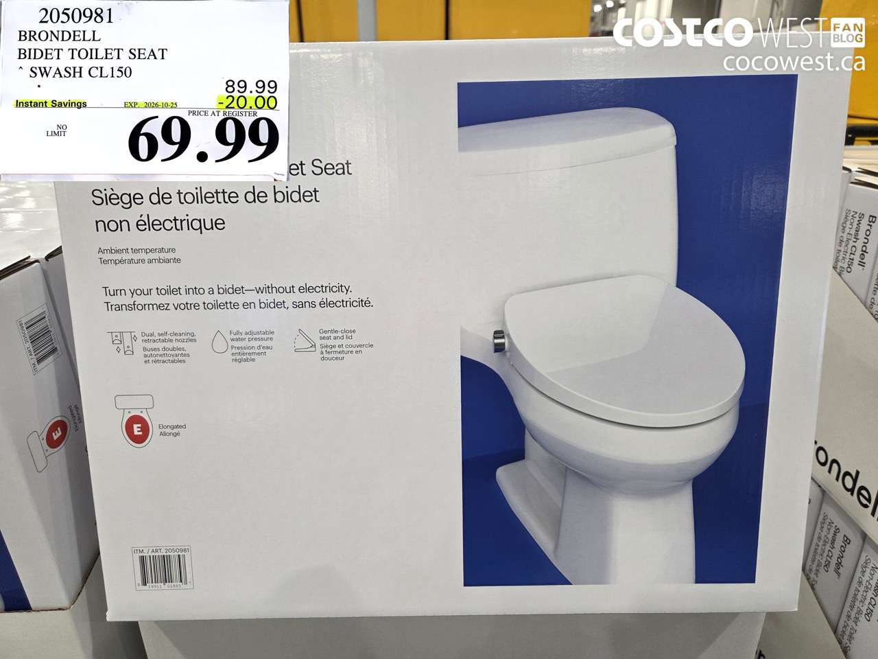 2050981 BRONDELL BIDET TOILET SEAT SWASH CL150 ($20.00 INSTANT SAVINGS EXPIRES ON 2026-10-25) $69.99