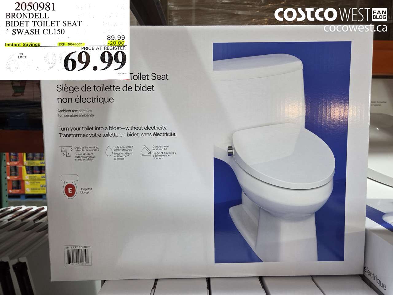 2050981 BRONDELL BIDET TOILET SEAT SWASH CL150 ($20.00 INSTANT SAVINGS EXPIRES ON 2026-10-25) $69.99