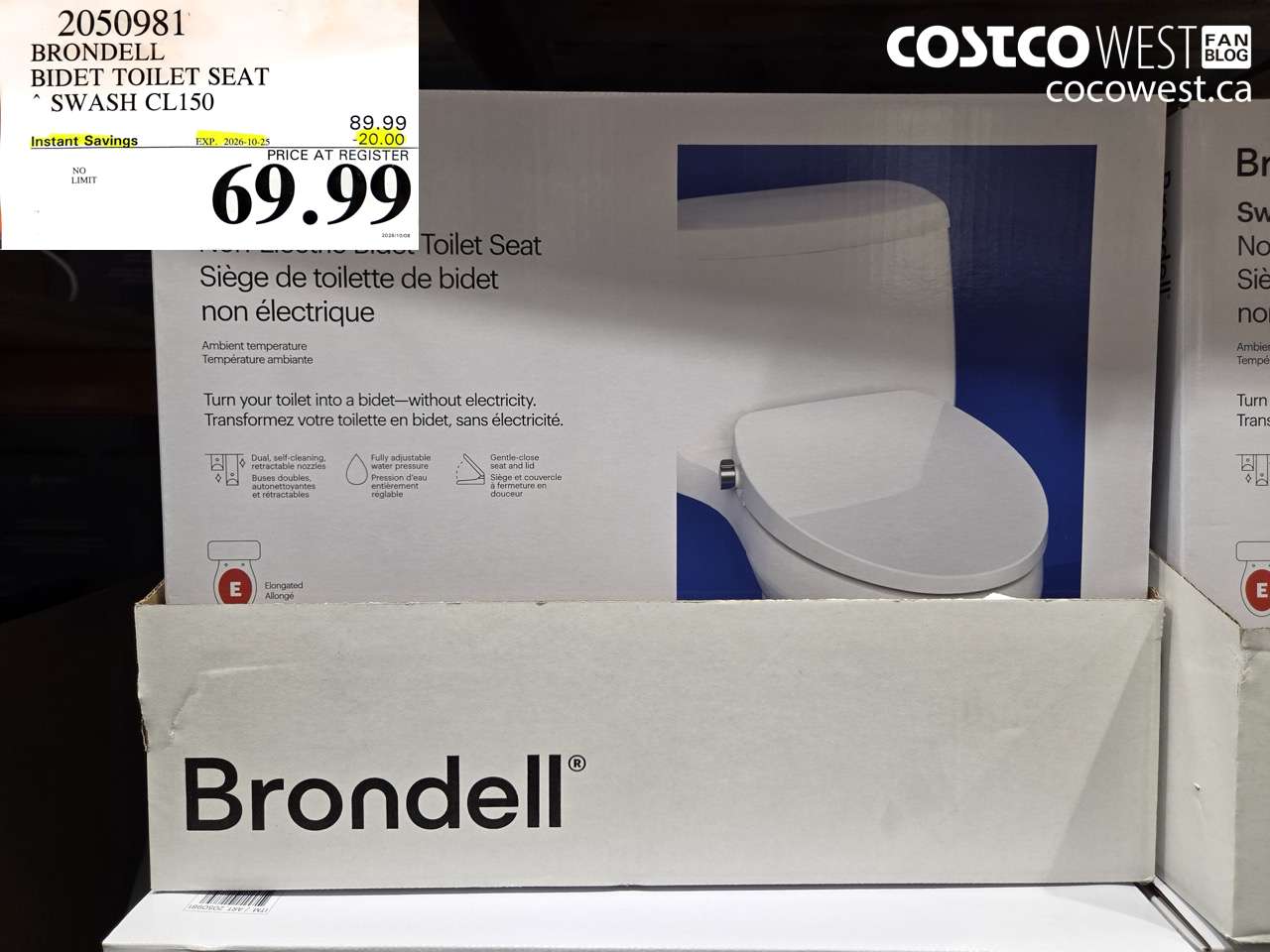 2050981 BRONDELL BIDET TOILET SEAT SWASH CL150 ($20.00 INSTANT SAVINGS EXPIRES ON 2026-10-25) $69.99
