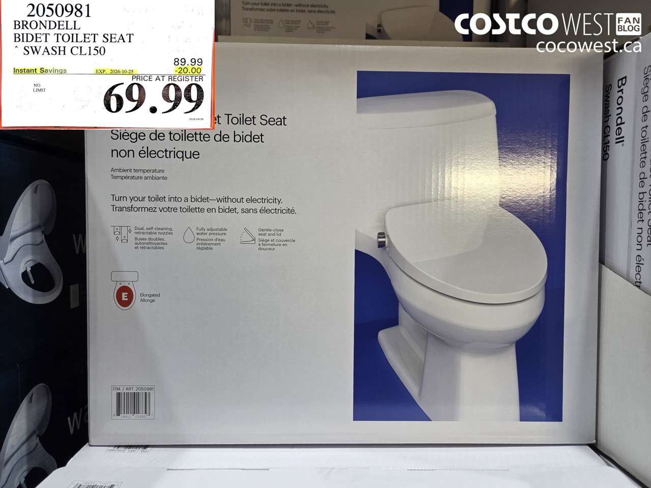 2050981 BRONDELL BIDET TOILET SEAT SWASH CL150 ($20.00 INSTANT SAVINGS EXPIRES ON 2026-10-25) $69.99