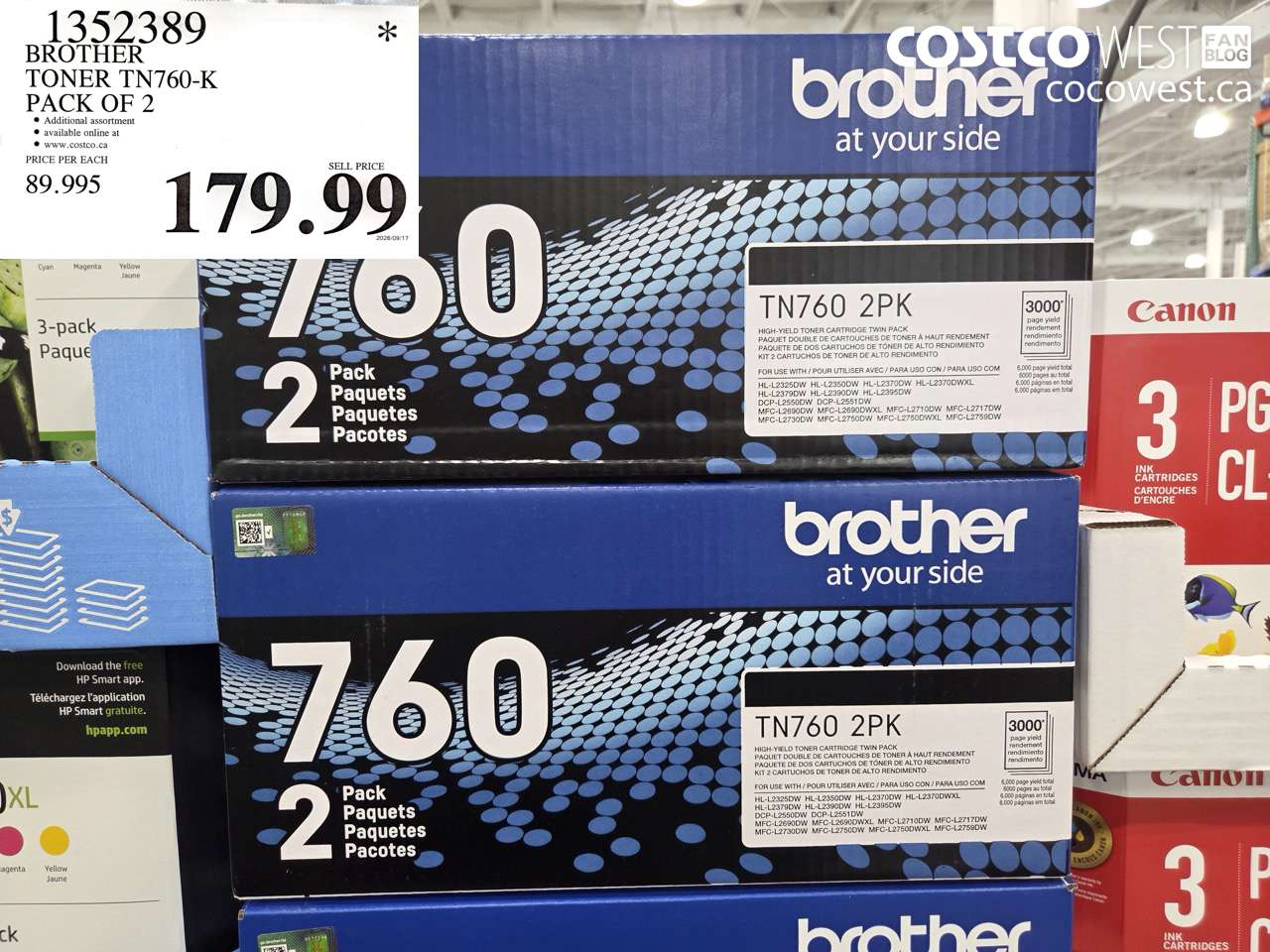 1352389 BROTHER TONER TN760-K PACK OF 2 $179.99