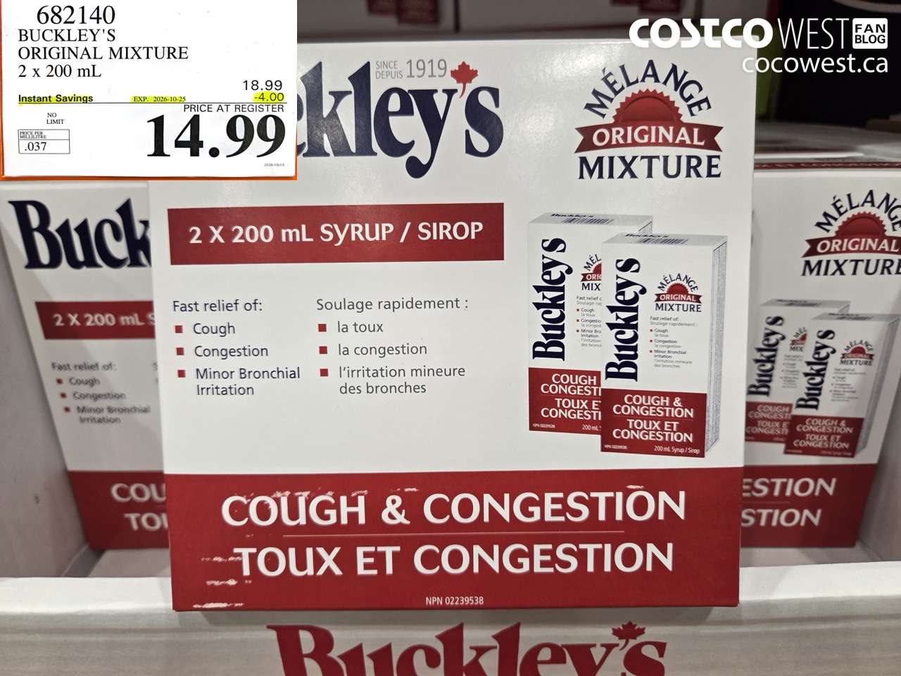 682140 BUCKLEY'S ORIGINAL MIXTURE 2 X 200 ML ($4.00 INSTANT SAVINGS EXPIRES ON 2026-10-25) $14.99