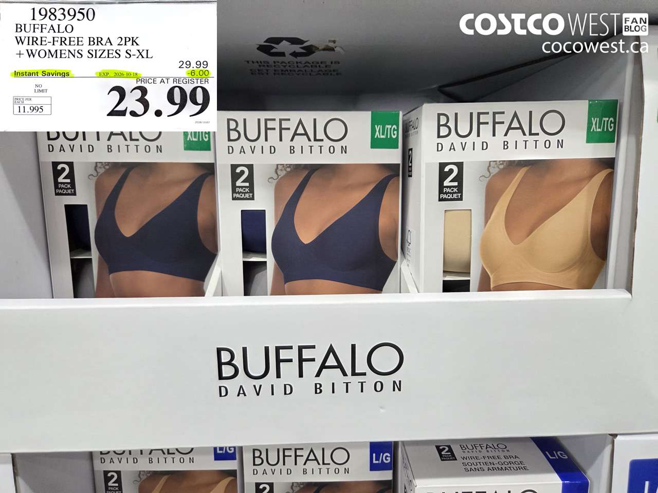1983950 BUFFALO WIRE-FREE BRA 2PK WOMENS SIZES S-XL ($6.00 INSTANT SAVINGS EXPIRES ON 2026-10-18) $23.99