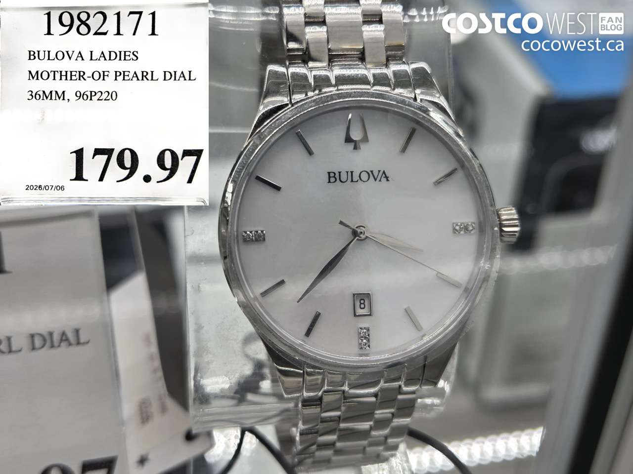 1982171 BULOVA LADIES MOTHER-OF PEARL DIAL 36MM, 96P220 $179.97