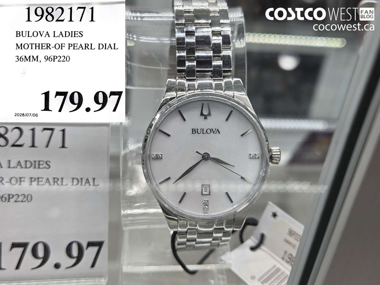 1982171 BULOVA LADIES MOTHER-OF PEARL DIAL 36MM, 96P220 $179.97