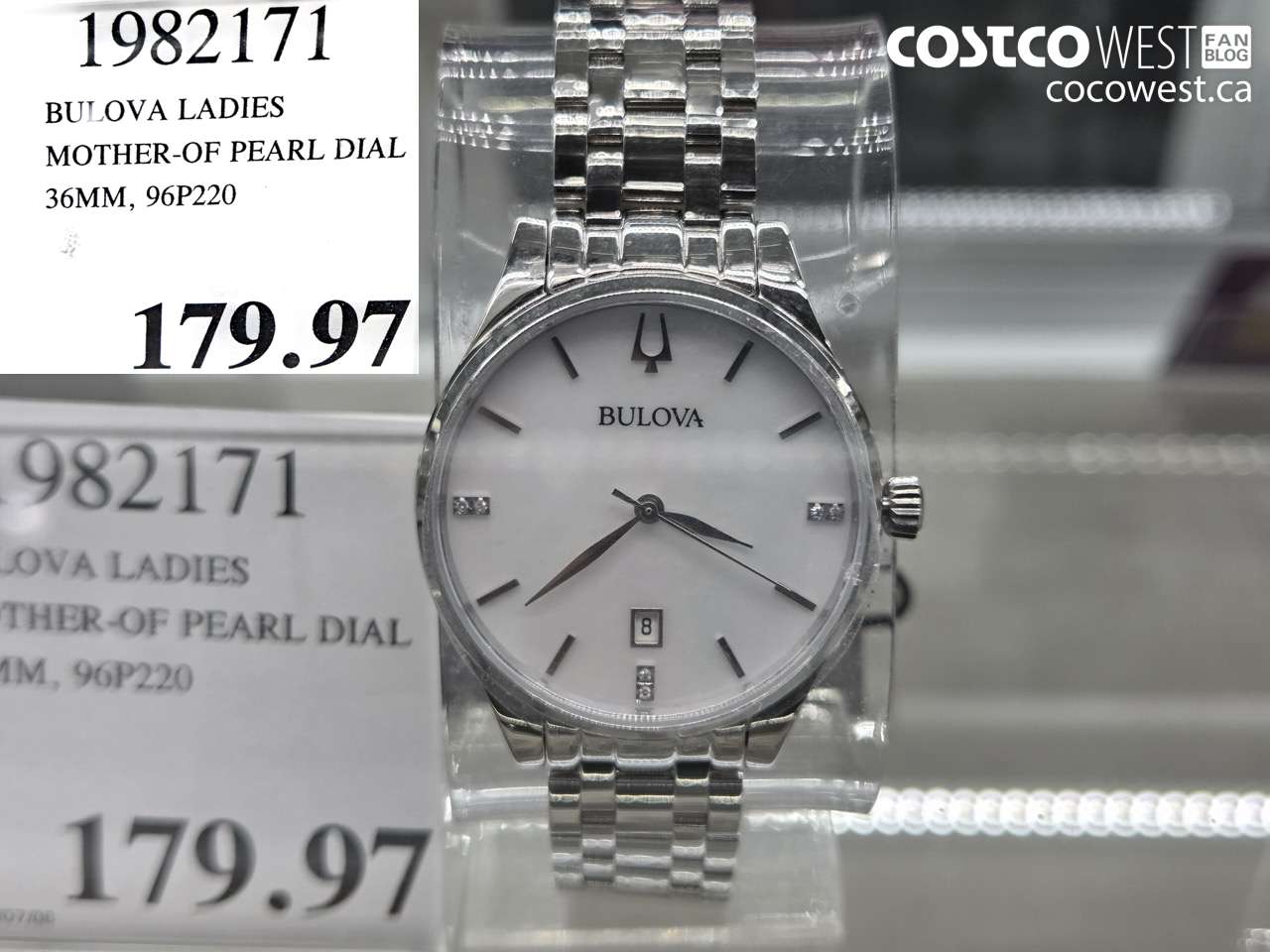 1982171 BULOVA LADIES MOTHER-OF PEARL DIAL 36MM, 96P220 $179.97