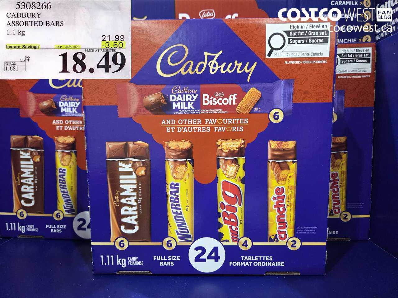 5308266 CADBURY ASSORTED BARS 1.1 KG ($3.50 INSTANT SAVINGS EXPIRES ON 2026-10-31) $18.49