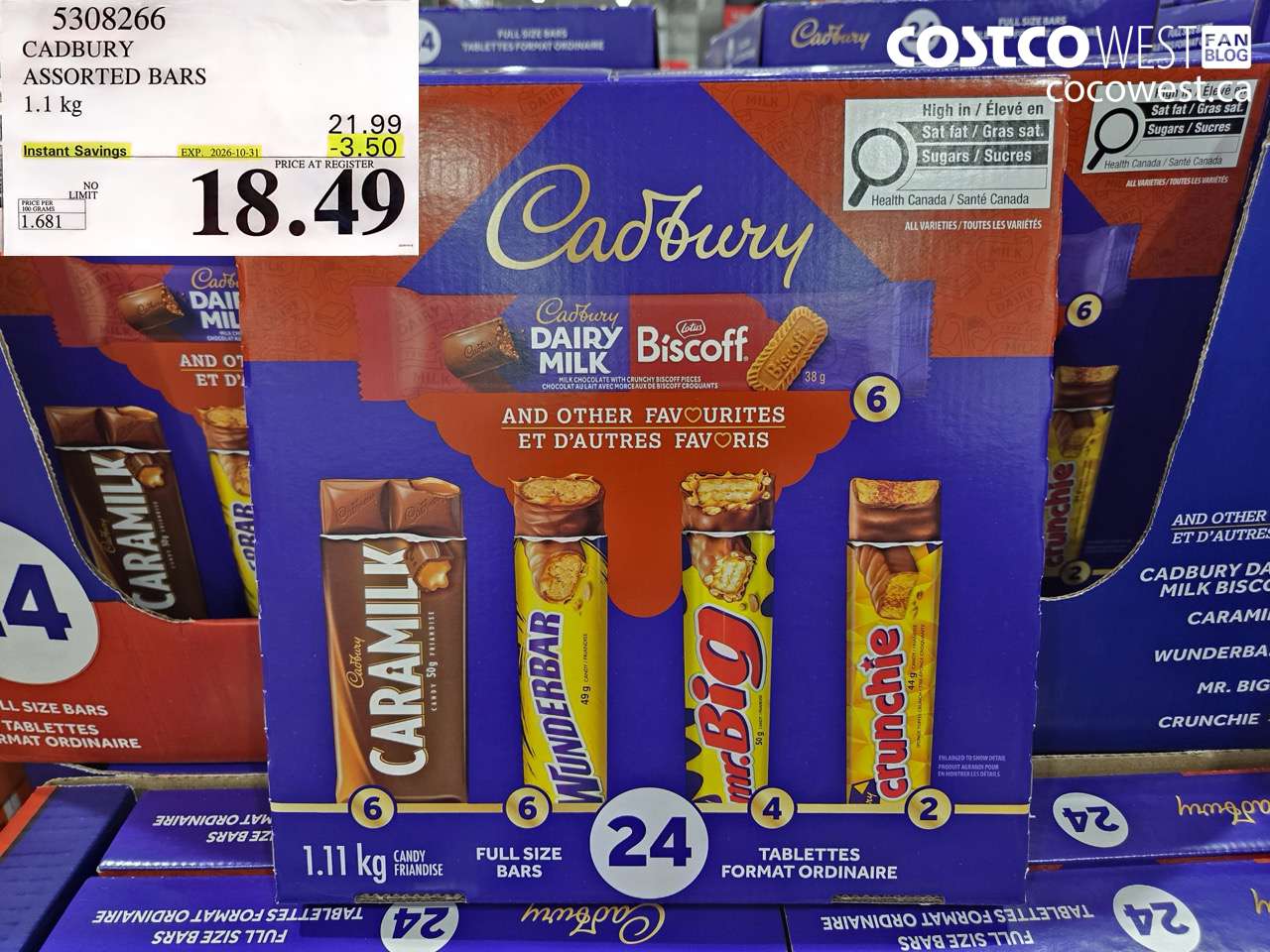 5308266 CADBURY ASSORTED BARS 1.1 KG ($3.50 INSTANT SAVINGS EXPIRES ON 2026-10-31) $18.49