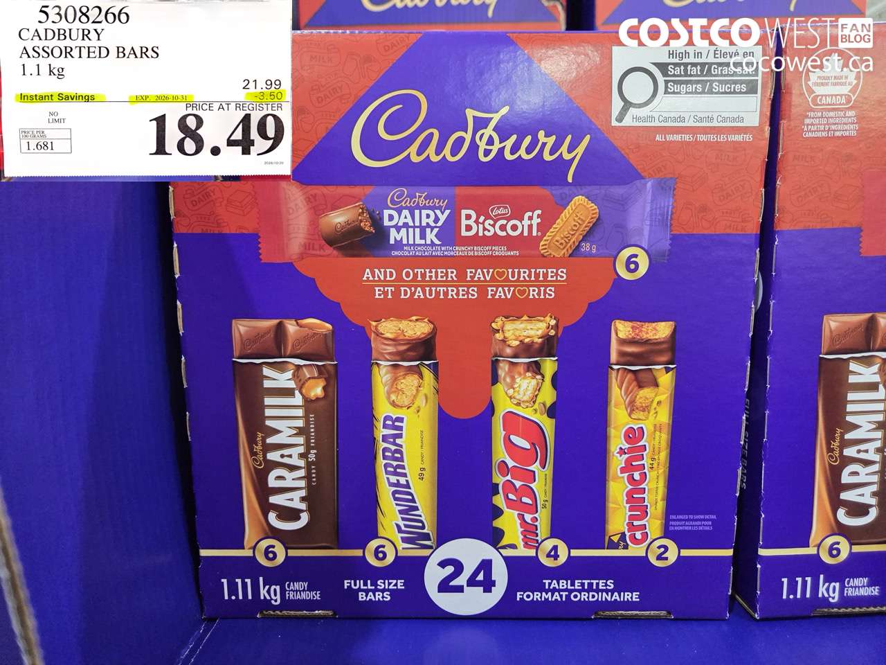 5308266 CADBURY ASSORTED BARS 1.1 KG ($3.50 INSTANT SAVINGS EXPIRES ON 2026-10-31) $18.49