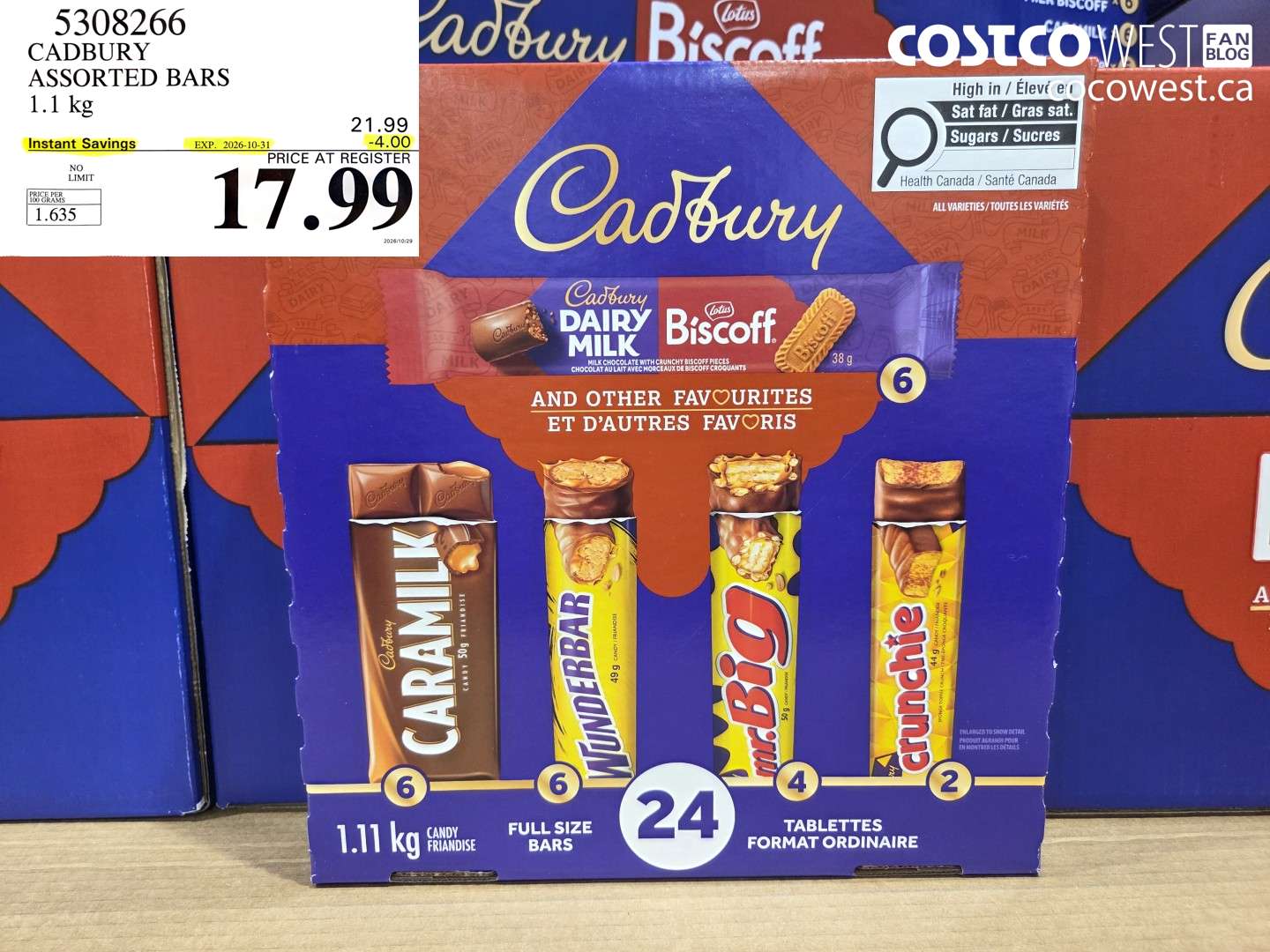 5308266 CADBURY ASSORTED BARS 1.1 KG ($4.00 INSTANT SAVINGS EXPIRES ON 2026-10-31) $17.99