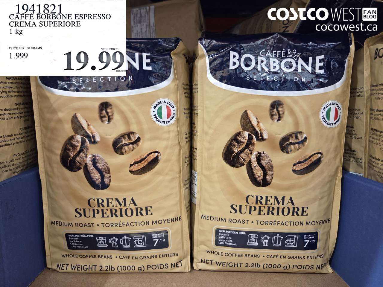 1941821 CAFFE BORBONE ESPRESSO CREMA SUPERIORE 1 KG $19.99