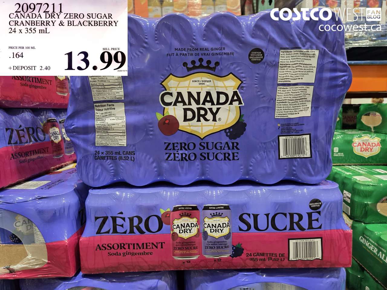 2097211 CANADA DRY ZERO SUGAR CRANBERRY & BLACKBERRY 24 X 355 ML $13.99