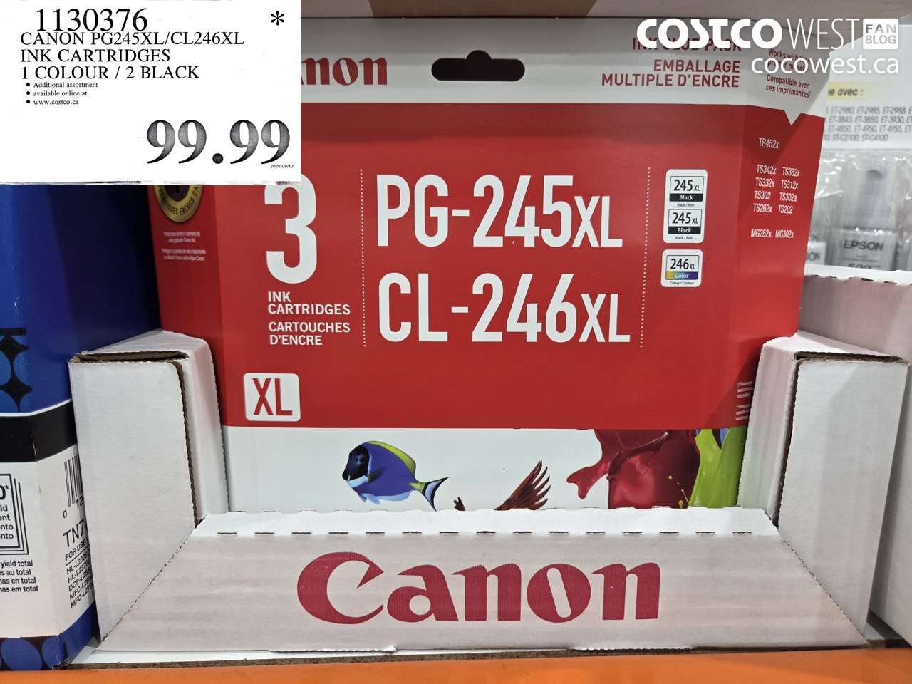 1130376 CANON PG245XL/CL246XL INK CARTRIDGES 1 COLOUR / 2 BLACK $99.99