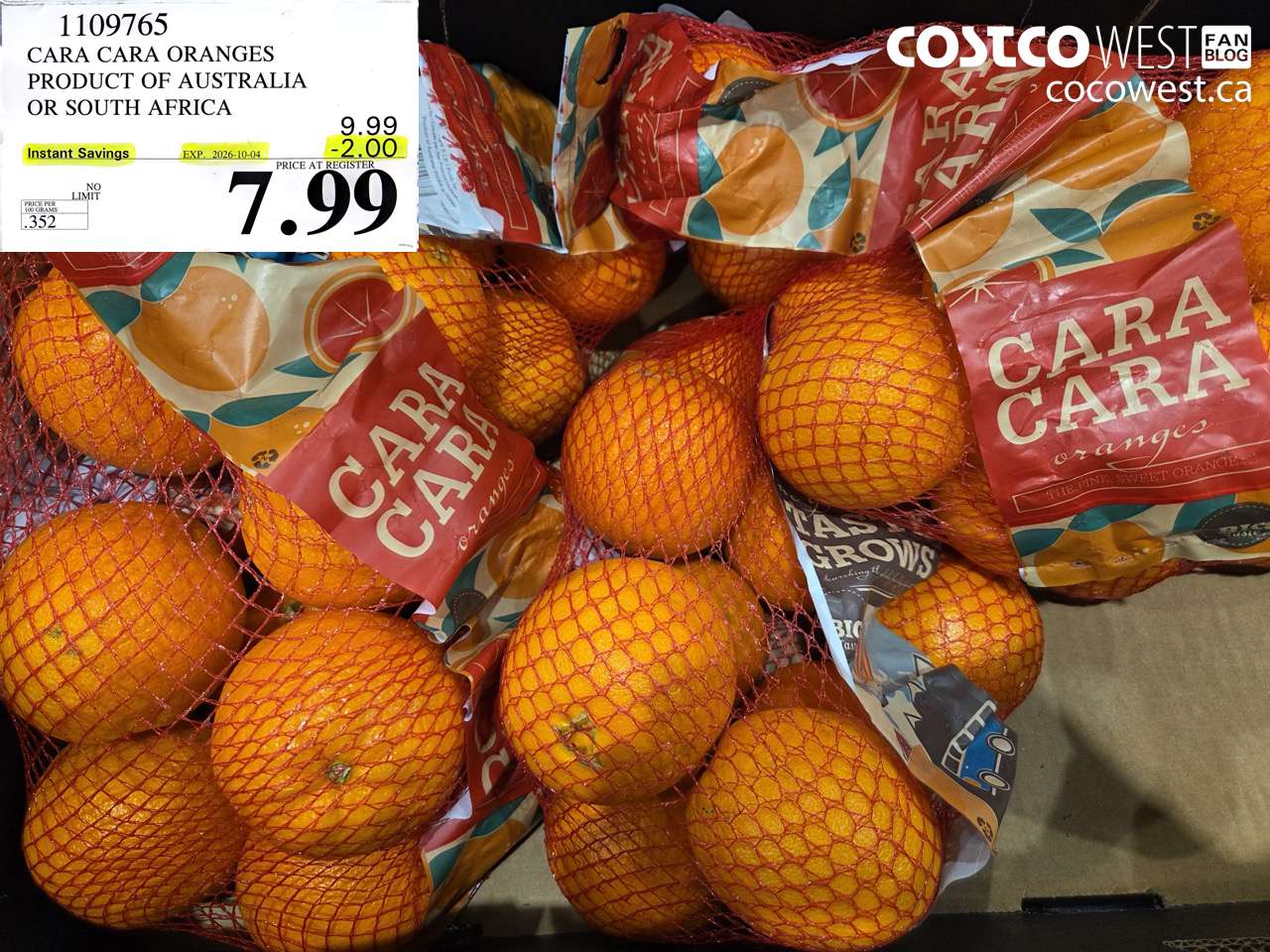 1109765 CARA CARA ORANGES PRODUCT OF AUSTRALIA OR SOUTH AFRICA ($2.00 INSTANT SAVINGS EXPIRES ON 2026-10-04) $7.99