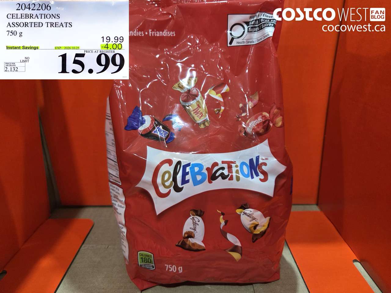 2042206 CELEBRATIONS ASSORTED TREATS 750 G ($4.00 INSTANT SAVINGS EXPIRES ON 2026-10-25) $15.99