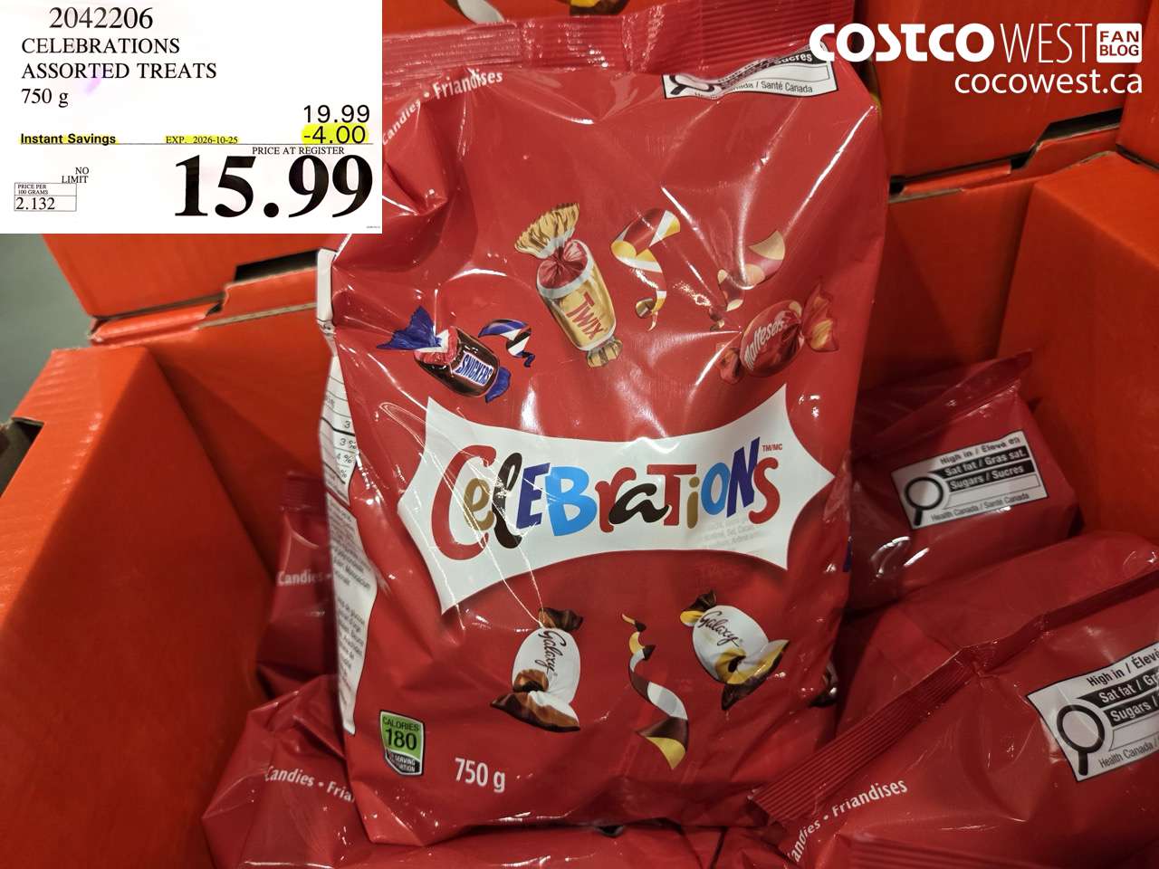 2042206 CELEBRATIONS ASSORTED TREATS 750 G ($4.00 INSTANT SAVINGS EXPIRES ON 2026-10-25) $15.99