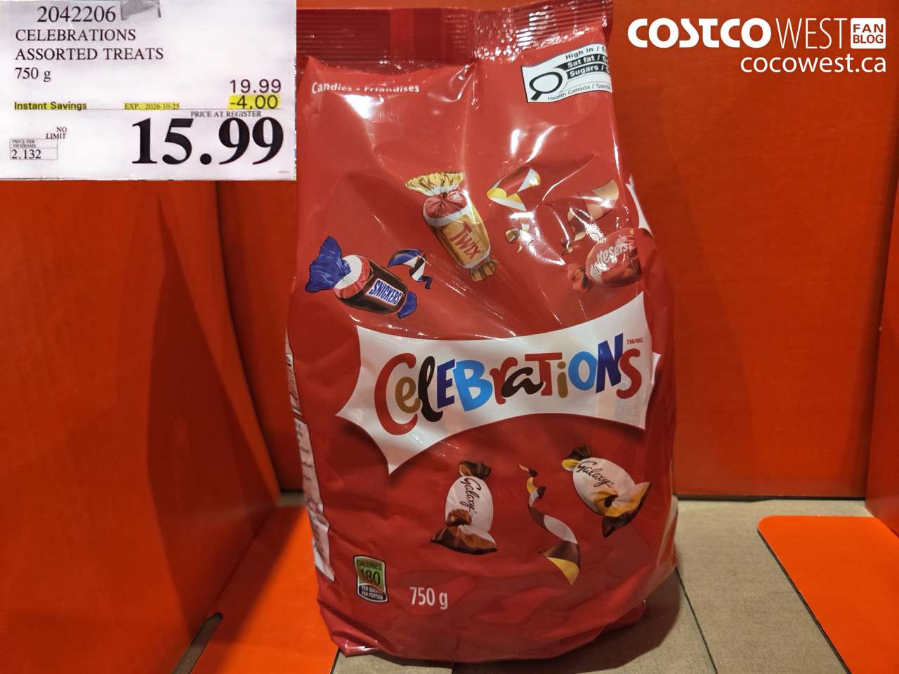 2042206 CELEBRATIONS ASSORTED TREATS 750 G ($4.00 INSTANT SAVINGS EXPIRES ON 2026-10-25) $15.99