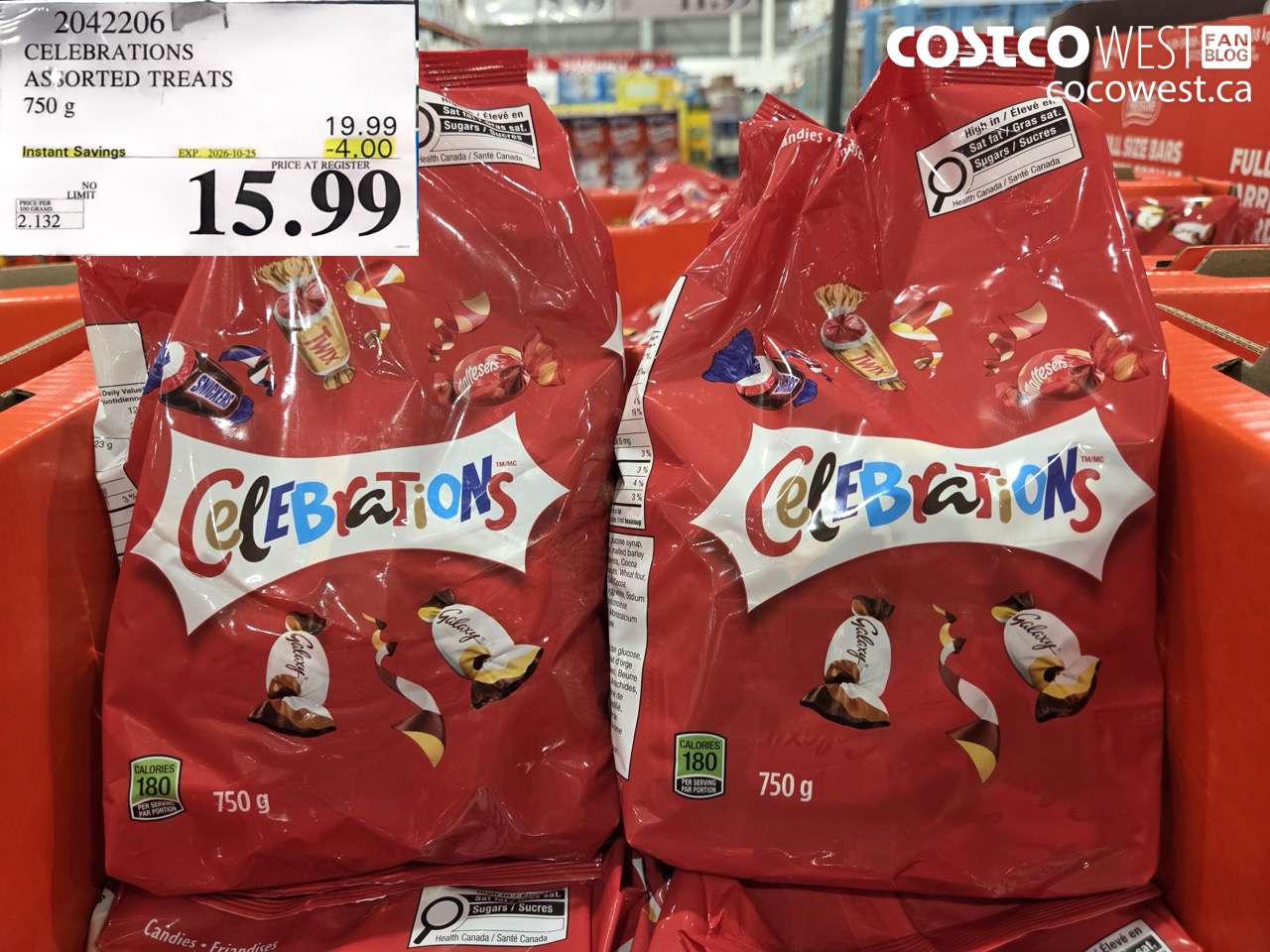 2042206 CELEBRATIONS ASSORTED TREATS 750 G ($4.00 INSTANT SAVINGS EXPIRES ON 2026-10-25) $15.99