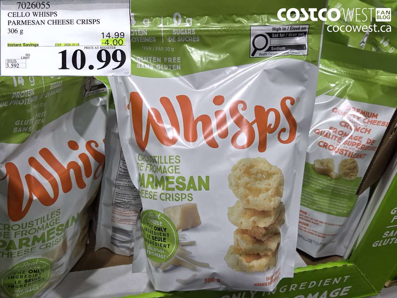 7026055 CELLO WHISPS PARMESAN CHEESE CRISPS 306 G ($4.00 INSTANT SAVINGS EXPIRES ON 2026-10-18) $10.99