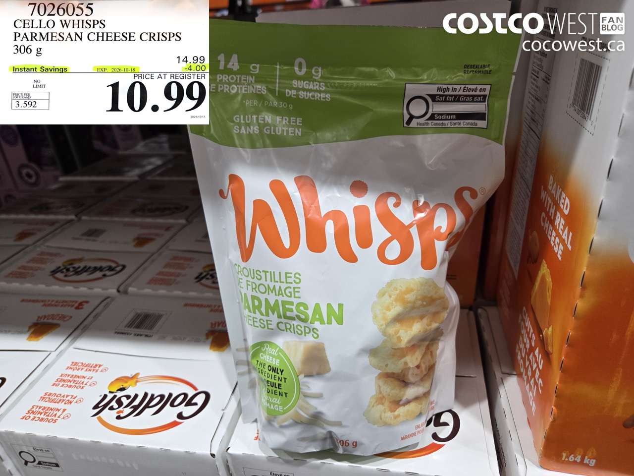 7026055 CELLO WHISPS PARMESAN CHEESE CRISPS 306 G ($4.00 INSTANT SAVINGS EXPIRES ON 2026-10-18) $10.99