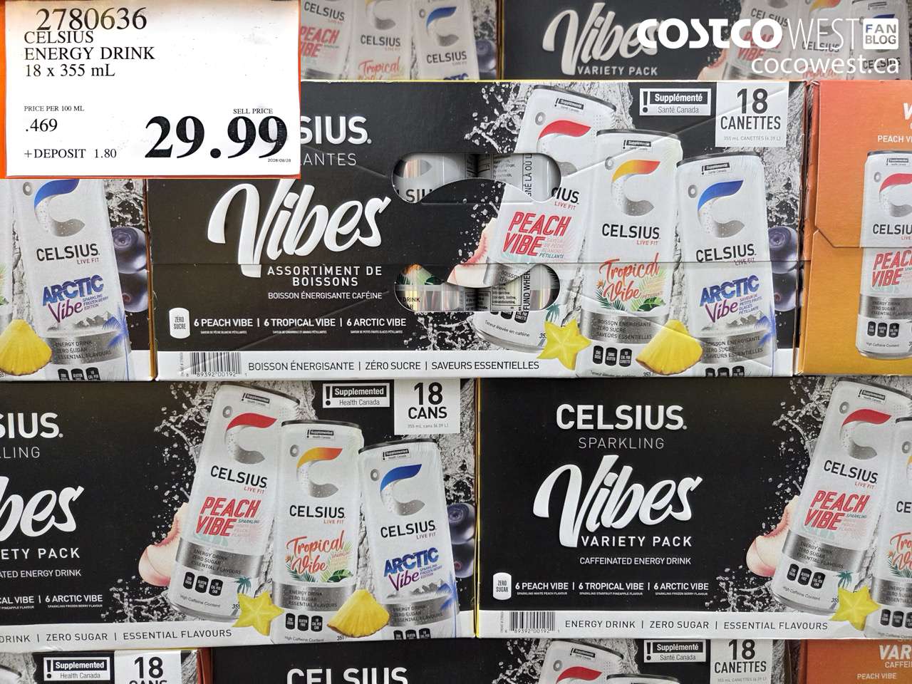2780636 CELSIUS ENERGY DRINK 18 X 355 ML $29.99