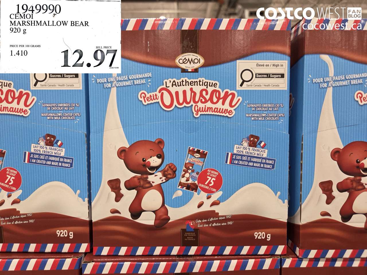 1949990 CEMOI MARSHMALLOW BEAR 920 G $12.97