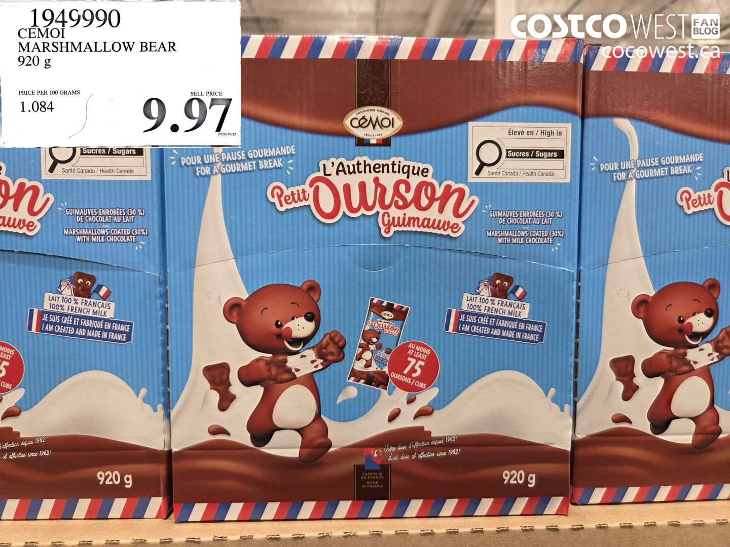 1949990 CEMOI MARSHMALLOW BEAR 920 G $9.97