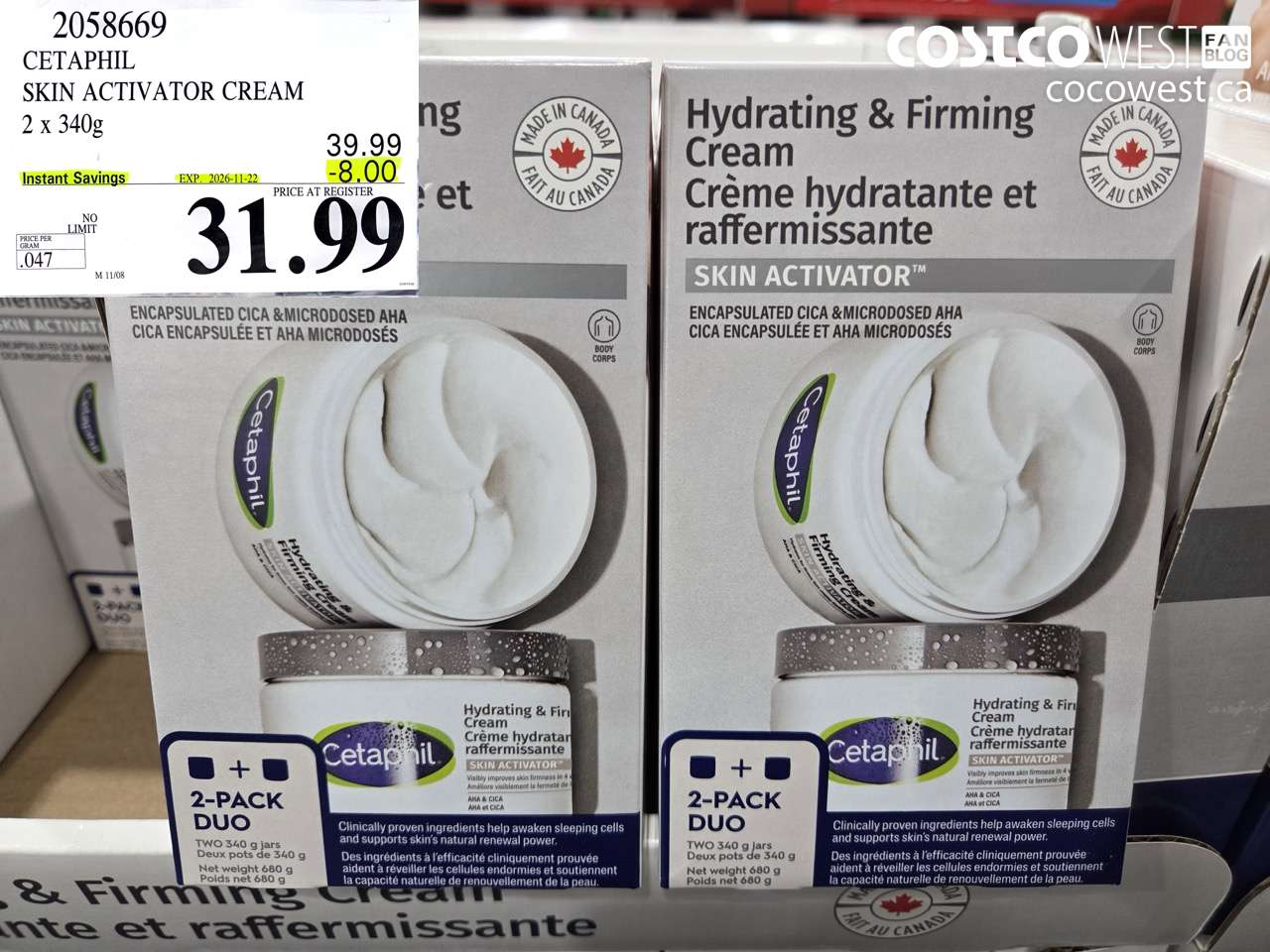 2058669 CETAPHIL SKIN ACTIVATOR CREAM 2 X 340G ($8.00 INSTANT SAVINGS EXPIRES ON 2026-11-22) $31.99