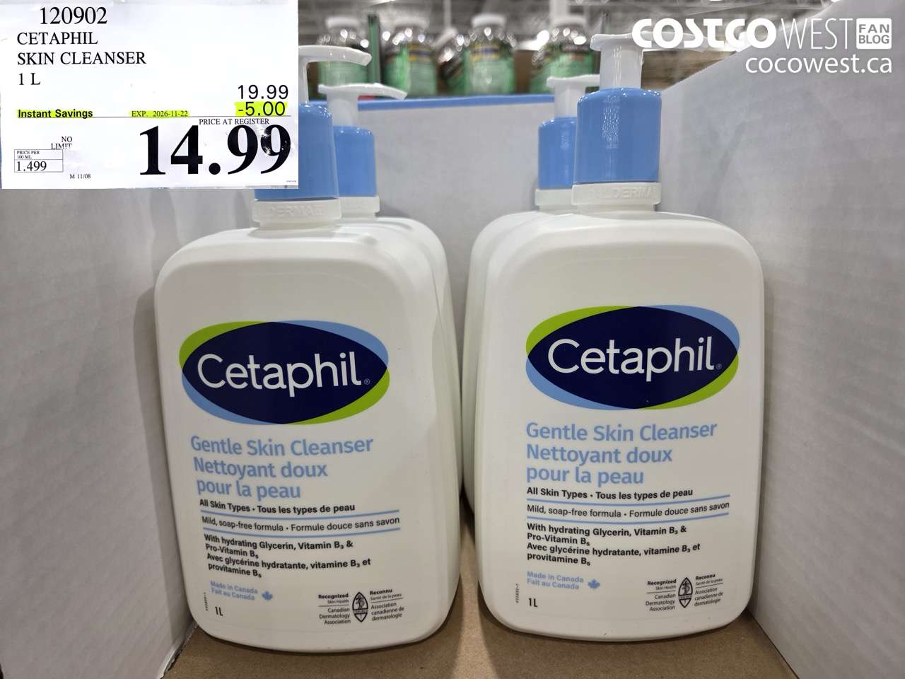 120902 CETAPHIL SKIN CLEANSER 1 L ($5.00 INSTANT SAVINGS EXPIRES ON 2026-11-22) $14.99