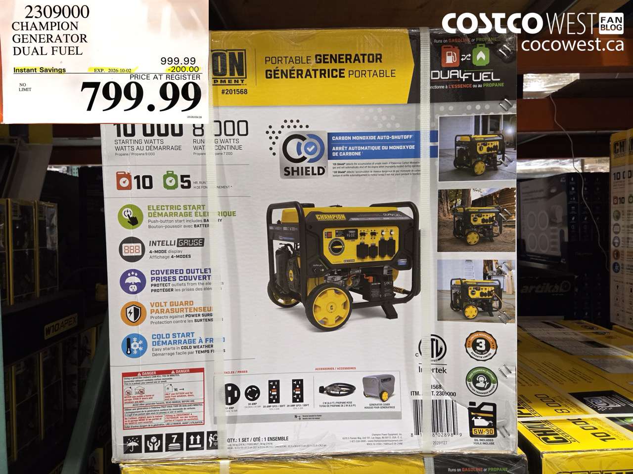 2309000 CHAMPION GENERATOR DUAL FUEL ($200.00 INSTANT SAVINGS EXPIRES ON 2026-10-02) $799.99