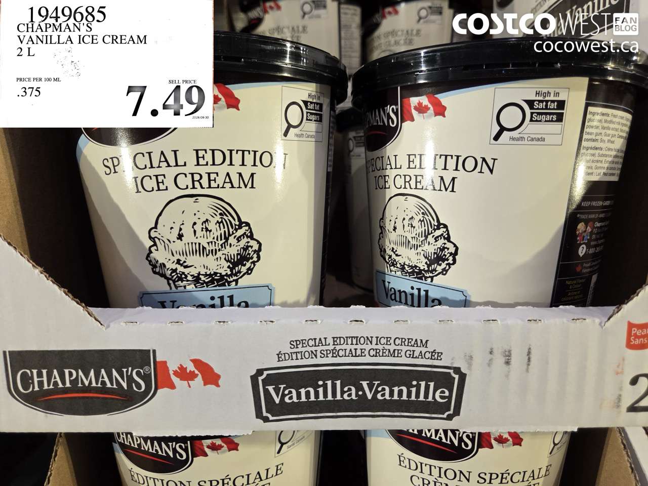 1949685 CHAPMAN'S VANILLA ICE CREAM 2 L $7.49