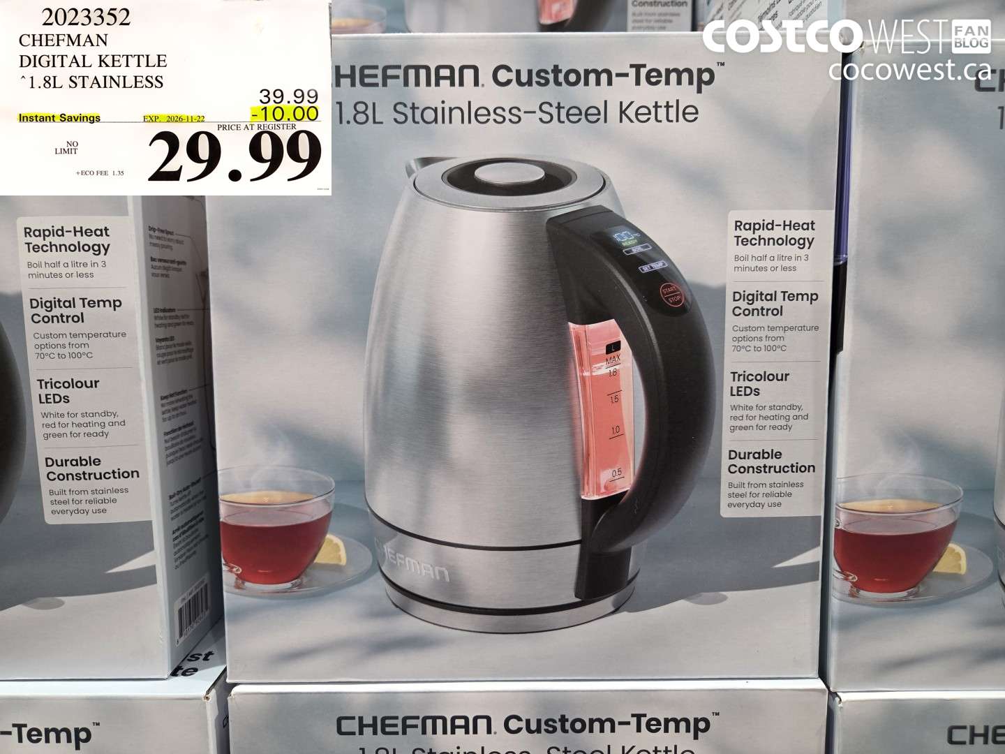2023352 CHEFMAN DIGITAL KETTLE 1.8L STAINLESS ($10.00 INSTANT SAVINGS EXPIRES ON 2026-11-22) $29.99
